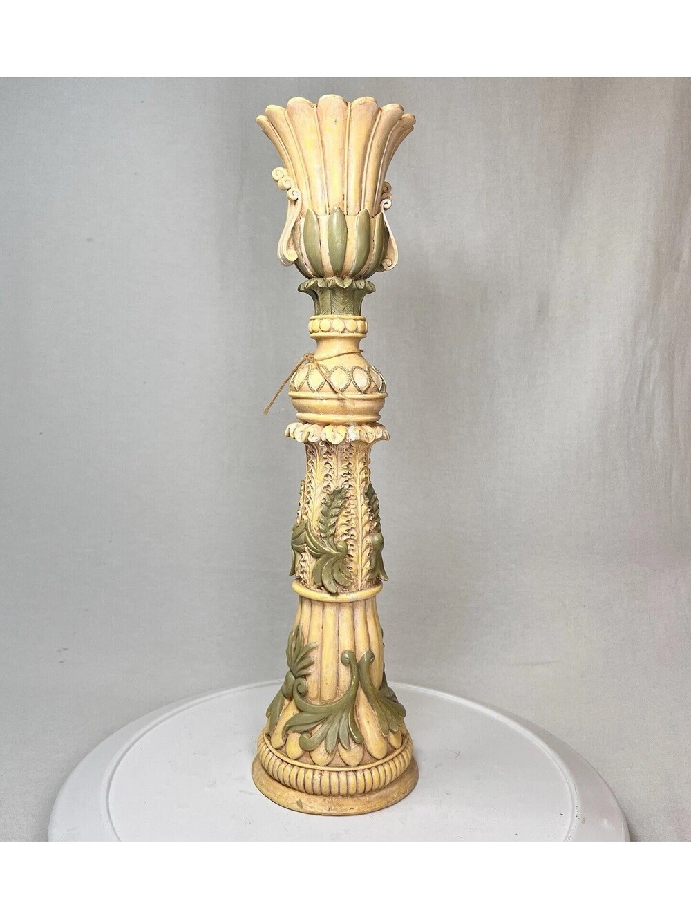 Ornate 18 in. Tall Pillar Candle Holder With Leaf Accents